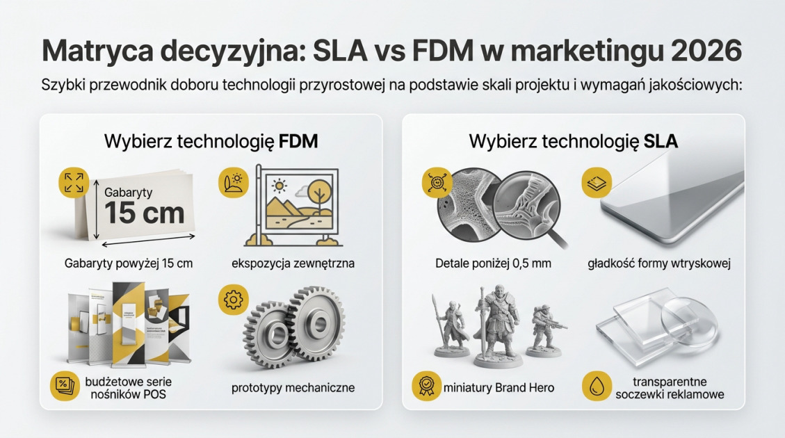 Matryca decyzyjna: SLA vs FDM w marketingu 2026