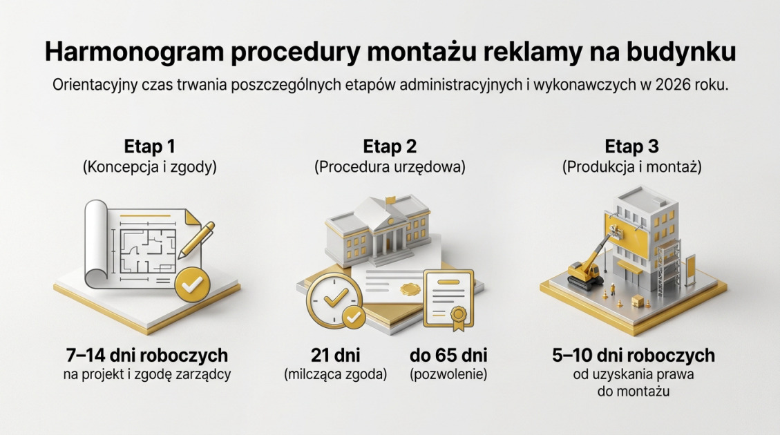 Harmonogram procedury montażu reklamy na budynku