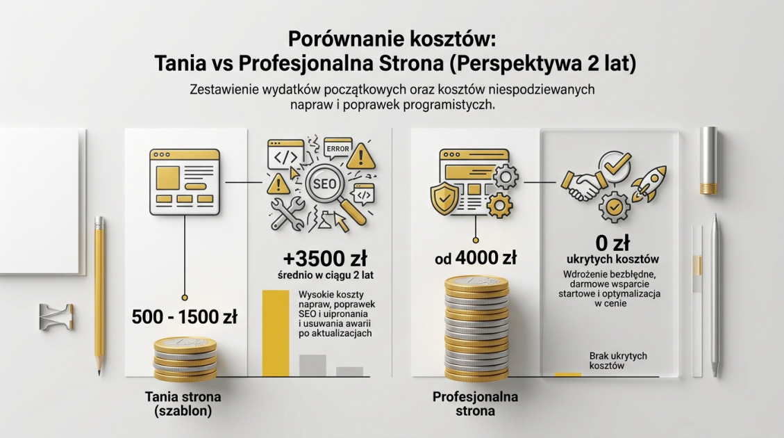 Porównanie kosztów: Tania vs Profesjonalna Strona (Perspektywa 2 lat)