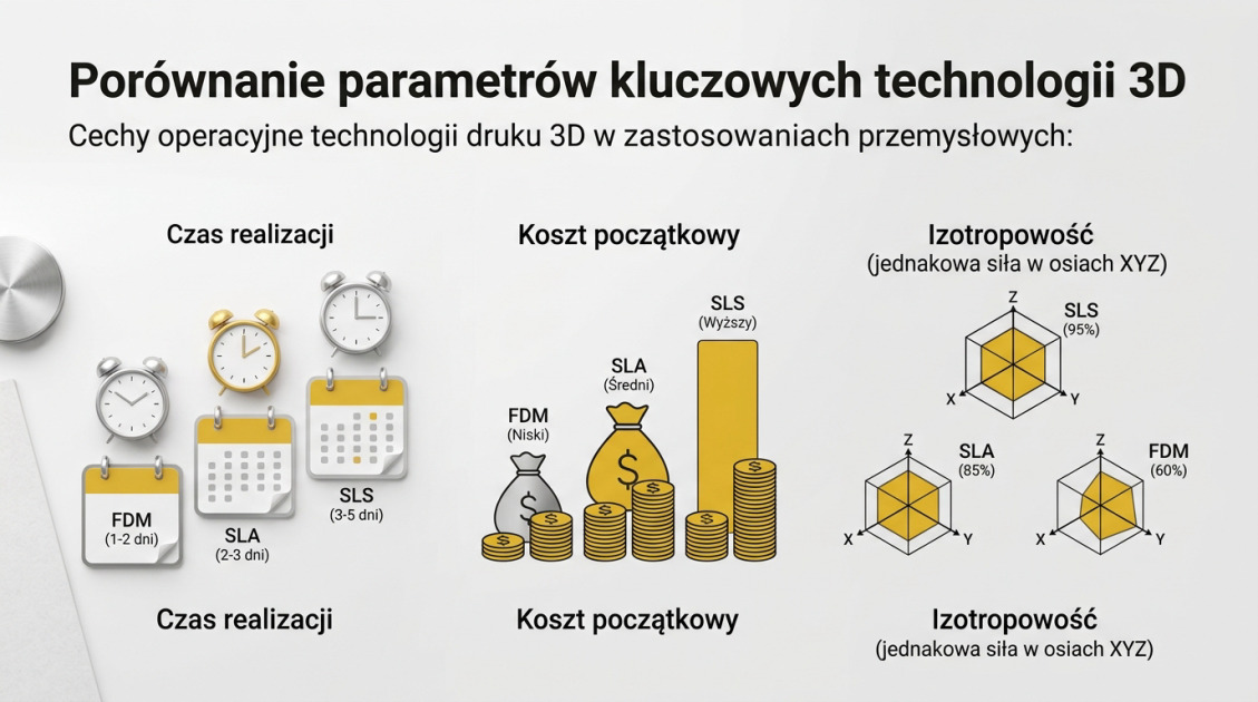 Porównanie parametrów kluczowych technologii 3D